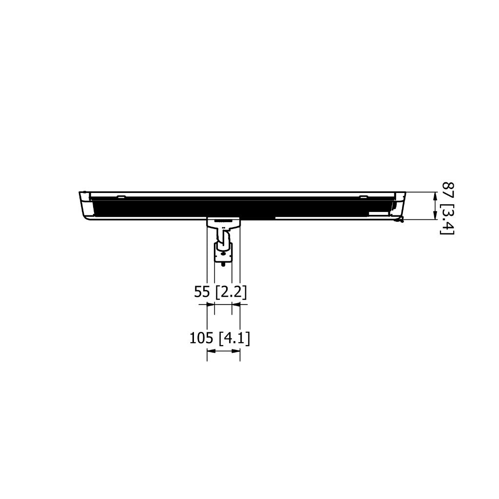 Technical line drawing of a Heatscope Heaters Pure 2400W electric radiant heater showing side profile dimensions.