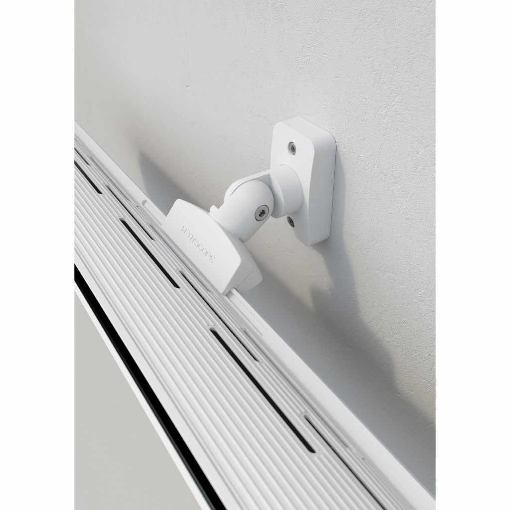 White Heatscope Heaters Pure 2400W electric radiant heater mounted on a white wall with an adjustable bracket.