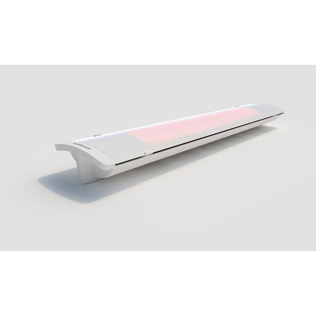 Heatscope Heaters Pure 2400W electric radiant heater in white with a glowing pink heating element on a white background.