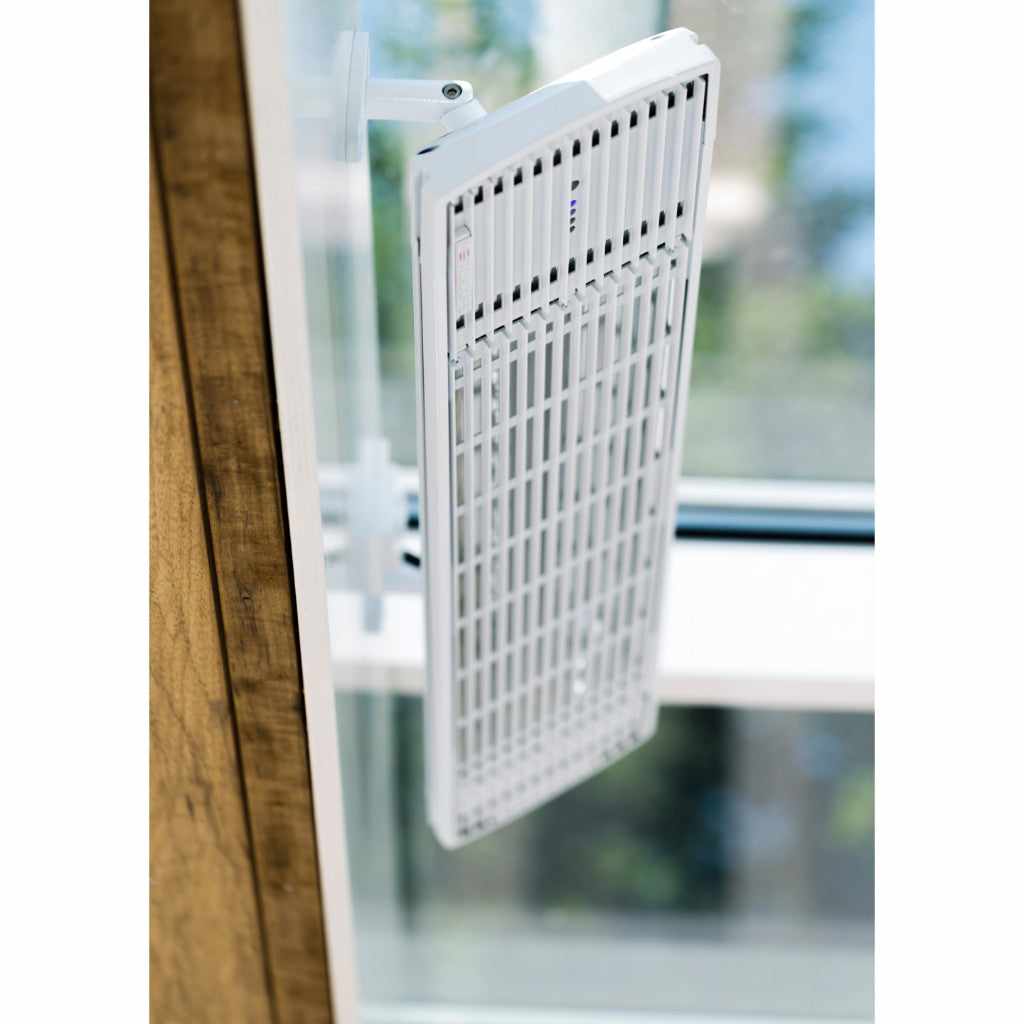 White Heatscope Heaters Spot 1600W electric radiant heater mounted on a wall bracket with a slatted front panel.