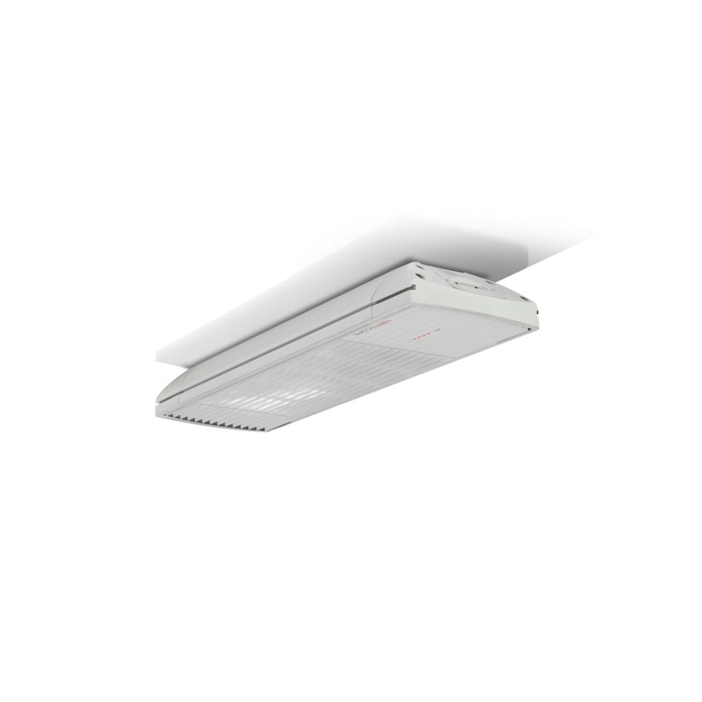 White Heatscope Heaters Spot 1600W electric radiant heater mounted on a white ceiling.