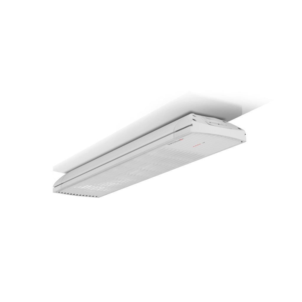 Heatscope Heaters Spot 2800W electric radiant heater in white, mounted horizontally on a white ceiling.