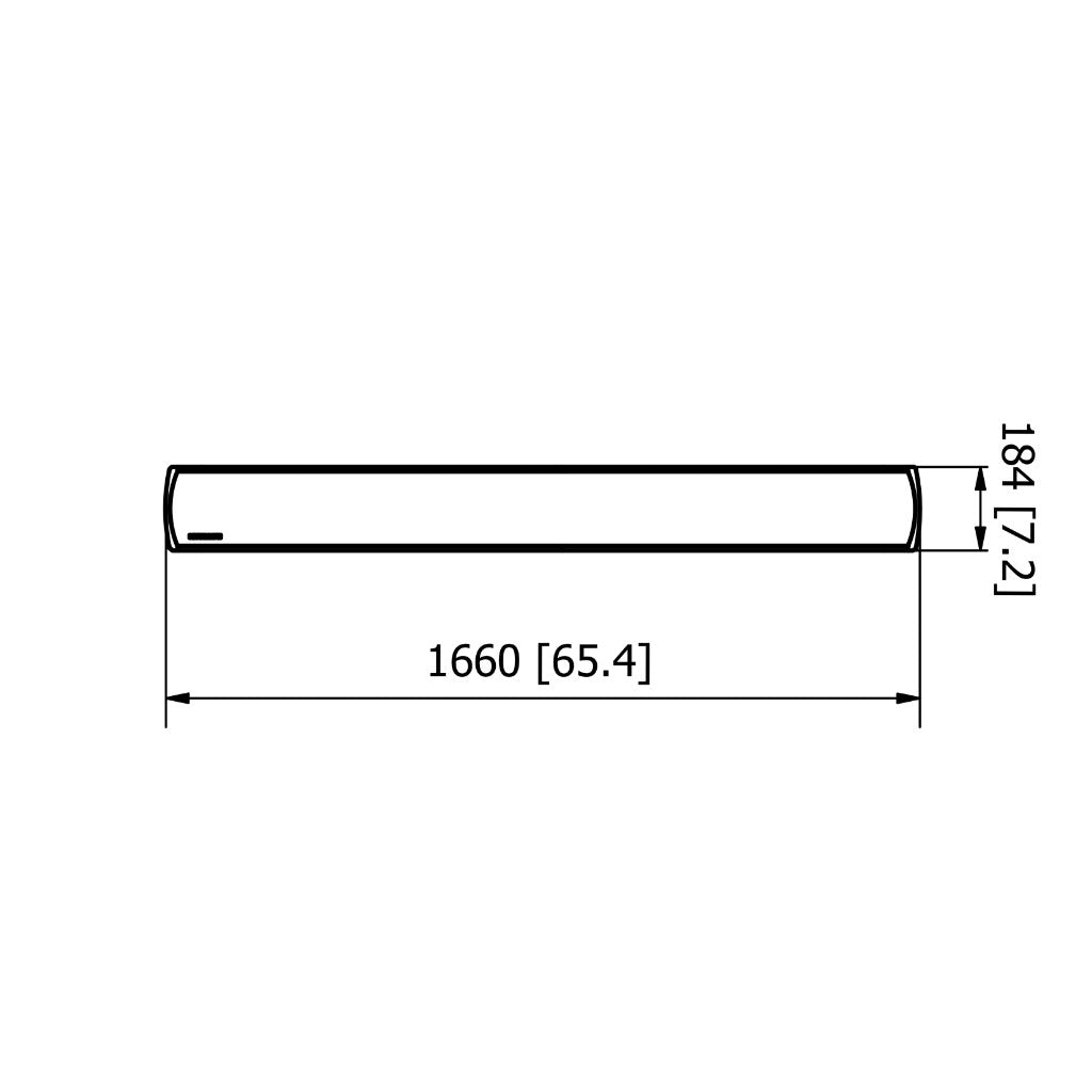 Technical line drawing of Heatscope Heaters Vision 3200w showing length of 1660mm and height of 184mm.