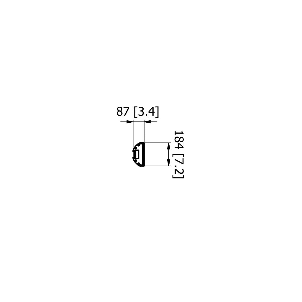 Technical side-view line drawing of the Heatscope Heaters Vision 3200w showing 87mm and 184mm dimensions.