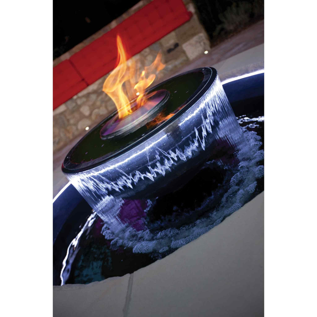 EcoSmart Fire AB8 Ethanol Burner with top tray featuring a central flame surrounded by a cascading water feature.
