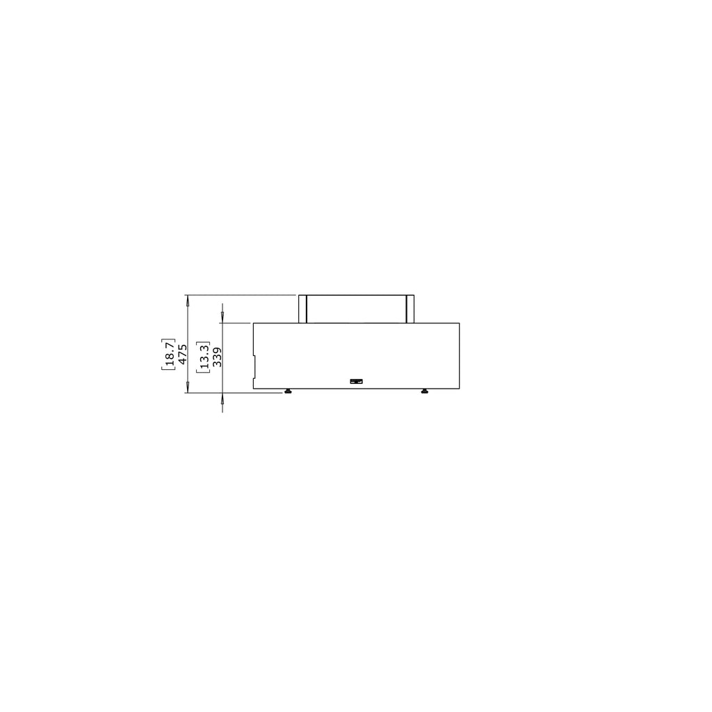 EcoSmart Fire Ark 40 Bioethanol Fire Pit Table technical side elevation drawing with height dimensions in mm and inches.