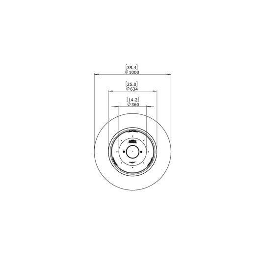 Top-down technical line drawing of the EcoSmart Fire Ark 40 showing circular dimensions in millimetres and inches.