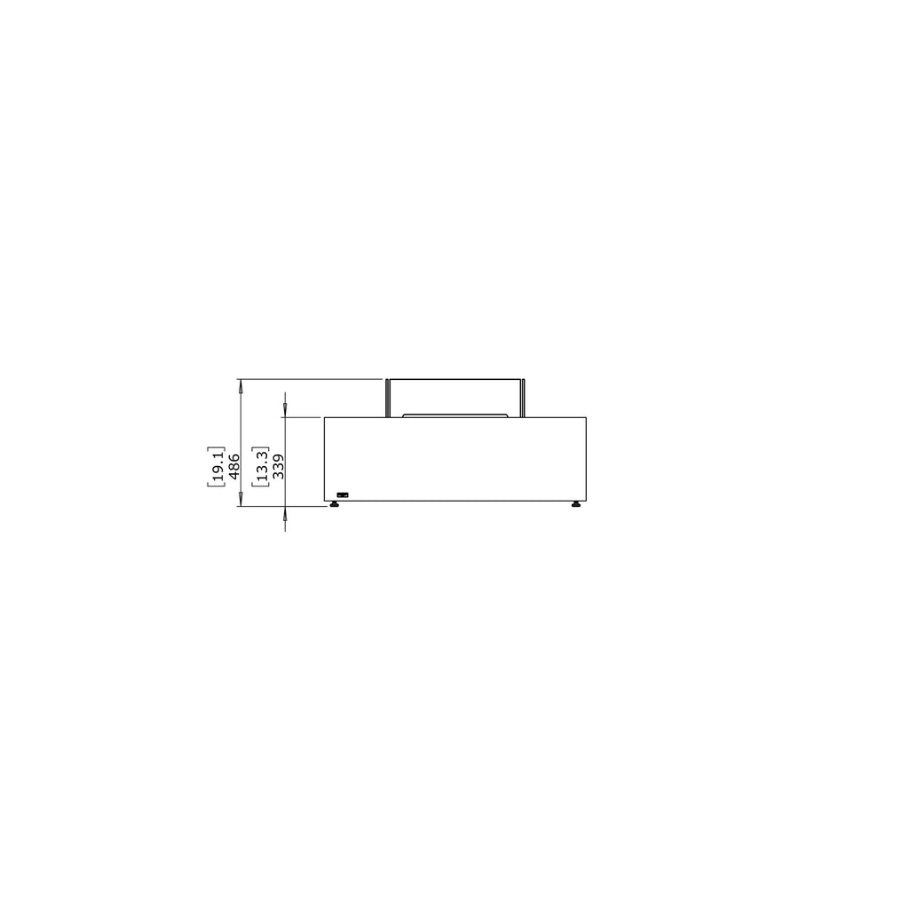 Technical line drawing of the EcoSmart Fire Base 40 showing side profile dimensions in millimetres and inches.