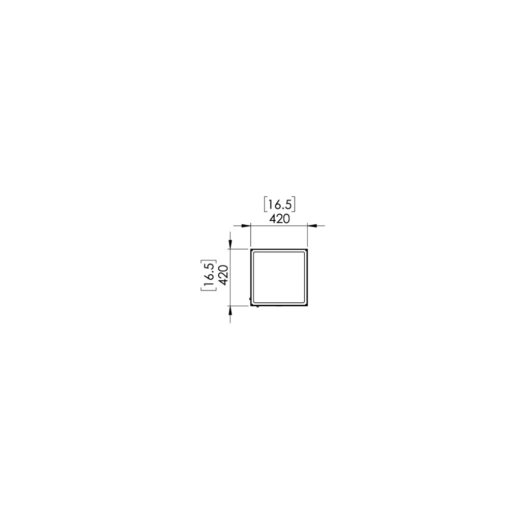 Technical line drawing of the EcoSmart Fire BE Bioethanol Designer Fireplace showing a 420mm square top-down view.