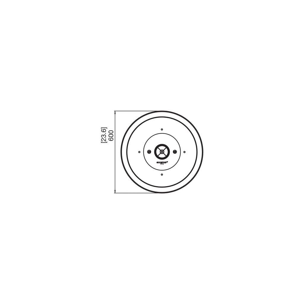 Top-down technical line drawing of the EcoSmart Fire Mix 600 bioethanol fire pit bowl with a 600mm diameter.