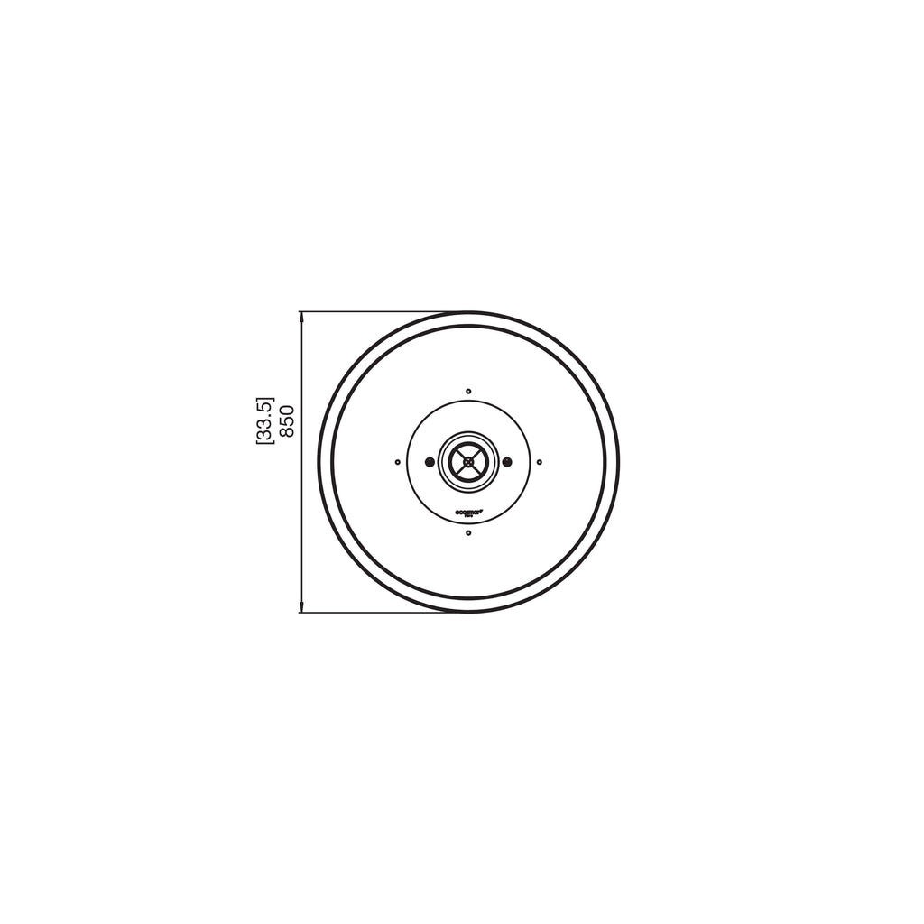 Top-down technical line drawing of the EcoSmart Fire Mix 850 bioethanol fire pit bowl with 850mm diameter dimension.
