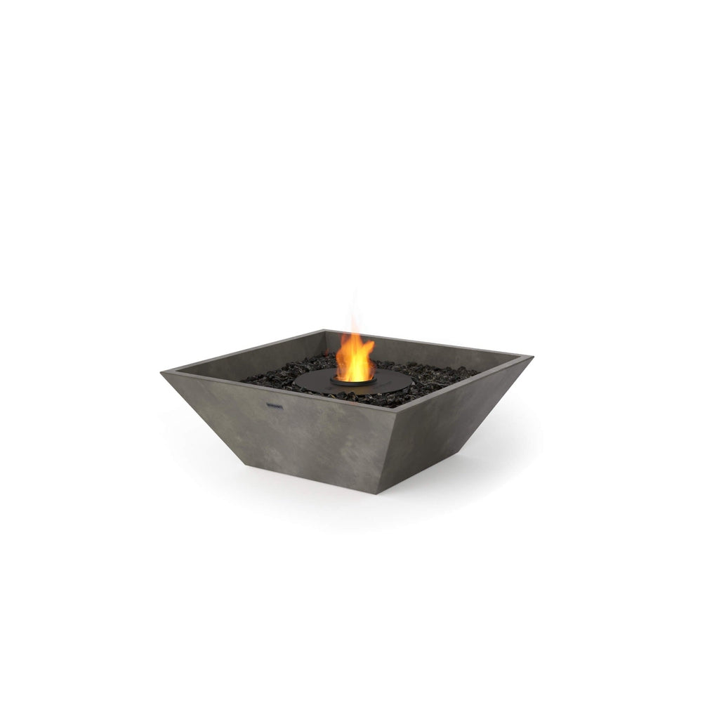 EcoSmart Fire Nova 600 bioethanol fire pit in grey concrete with a square bowl design and central flame.