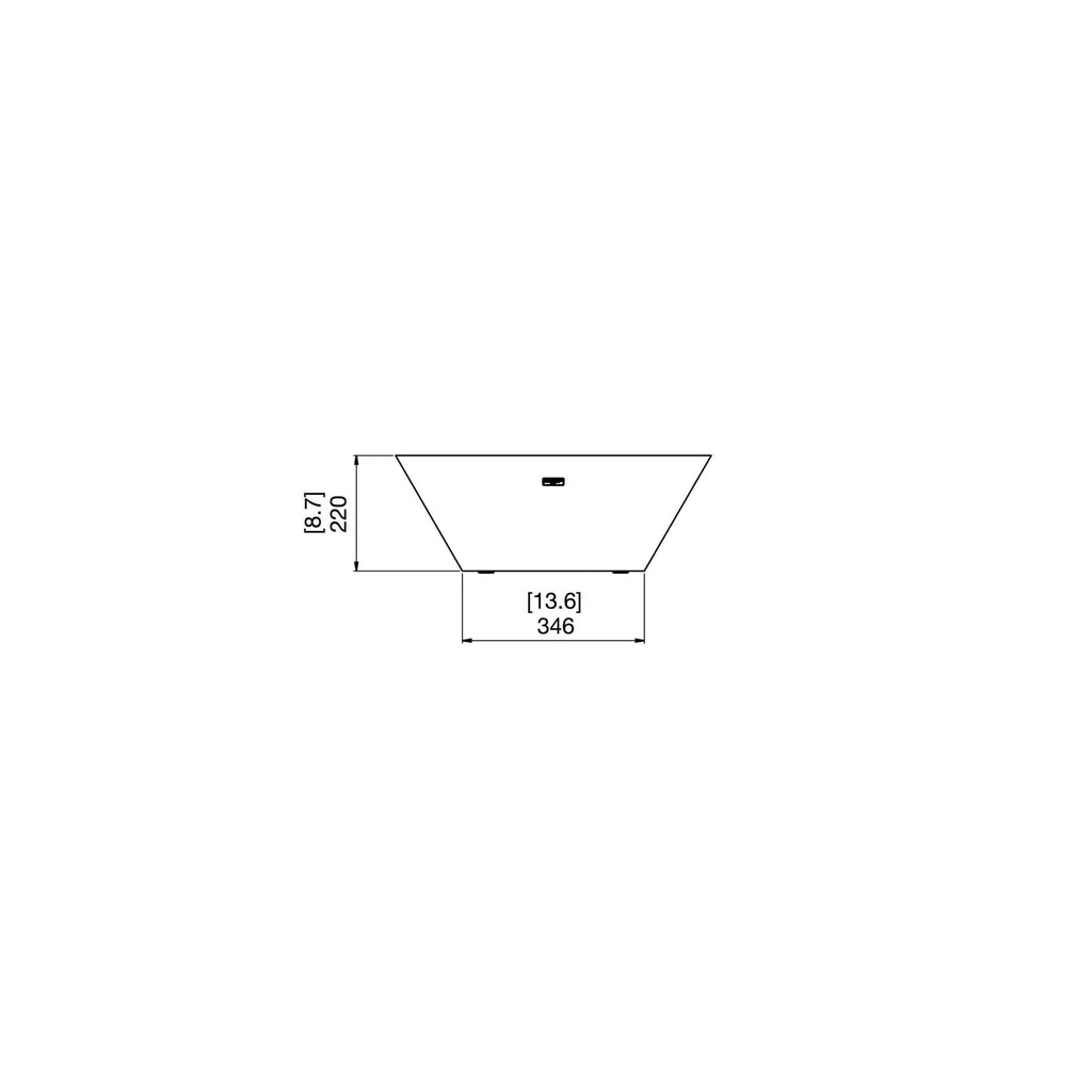 Technical line drawing of the EcoSmart Fire Nova 600 showing side profile dimensions in millimetres and inches.
