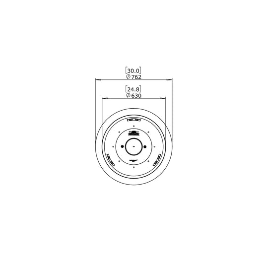 Technical line drawing of the EcoSmart Fire Pod 30 showing top-down dimensions of 762mm and 630mm diameters.