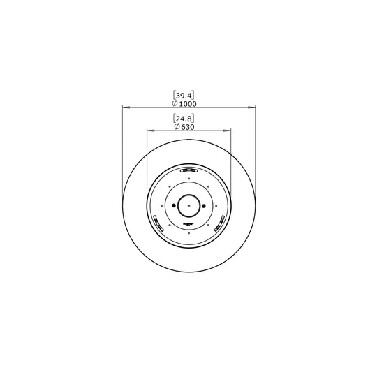 Top-down technical line drawing of the EcoSmart Fire Pod 40 showing circular dimensions of 1000mm and 630mm.