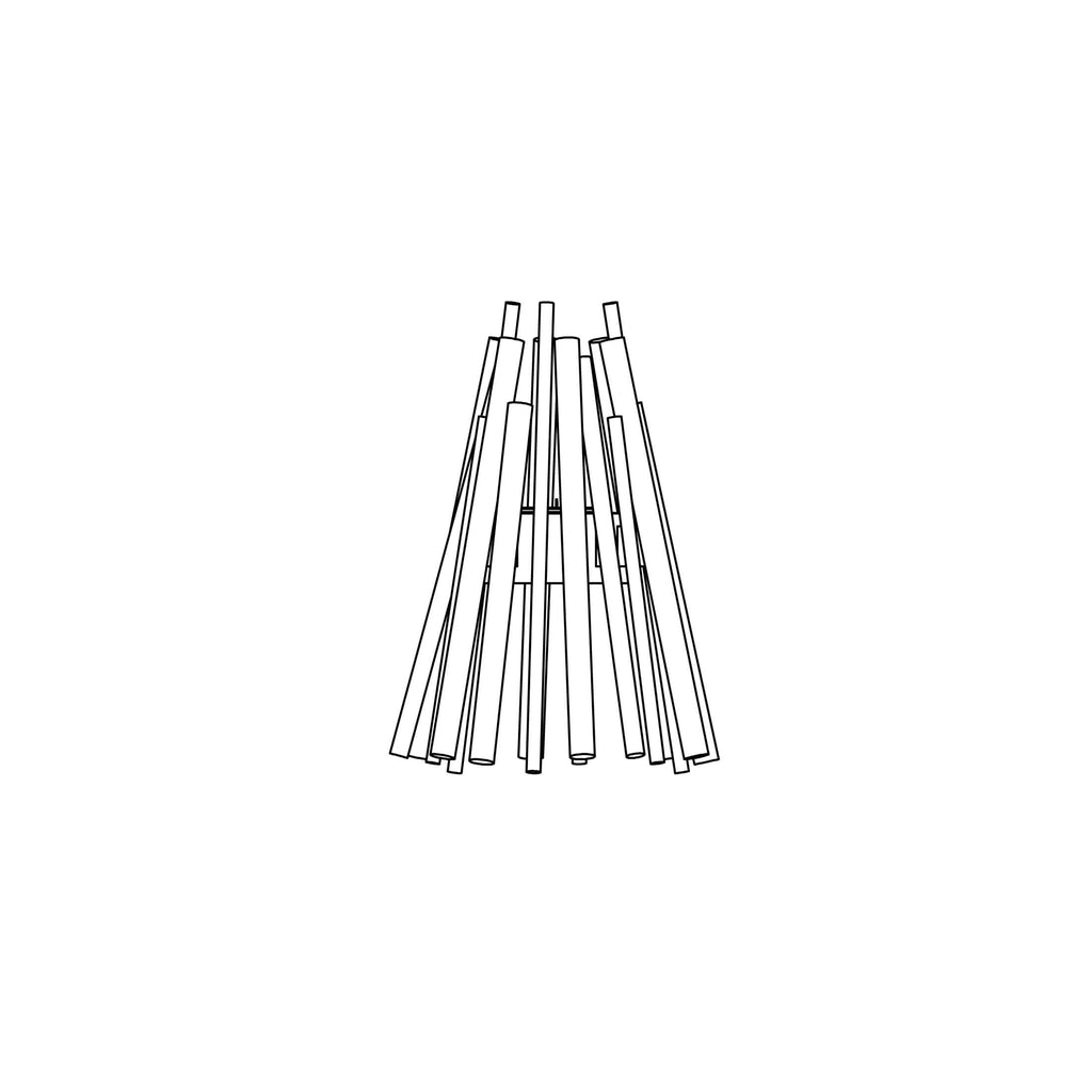 Black and white line drawing of the EcoSmart Fire Stix 8 Bioethanol Portable Fire Pit in a conical stick design.
