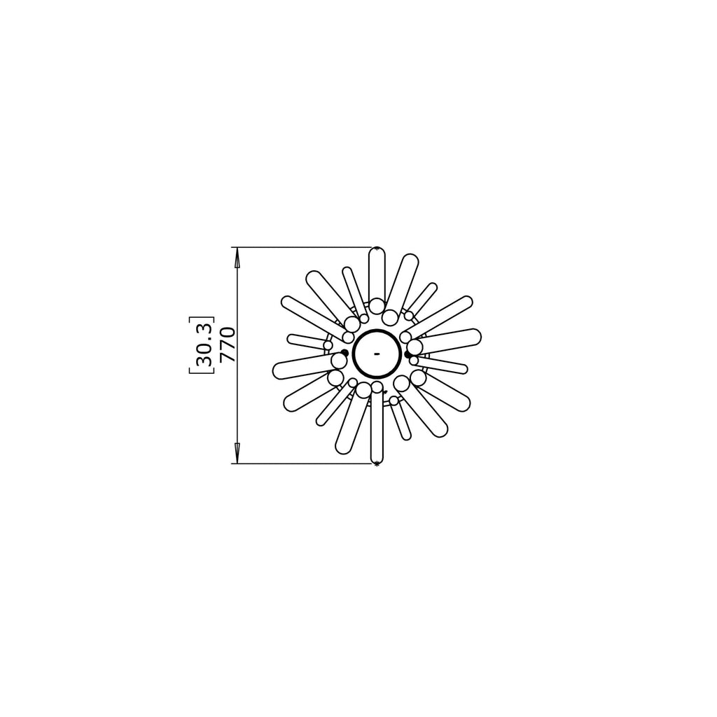 Top-down technical line drawing of the EcoSmart Fire Stix 8 fire pit showing a 770mm diameter dimension.