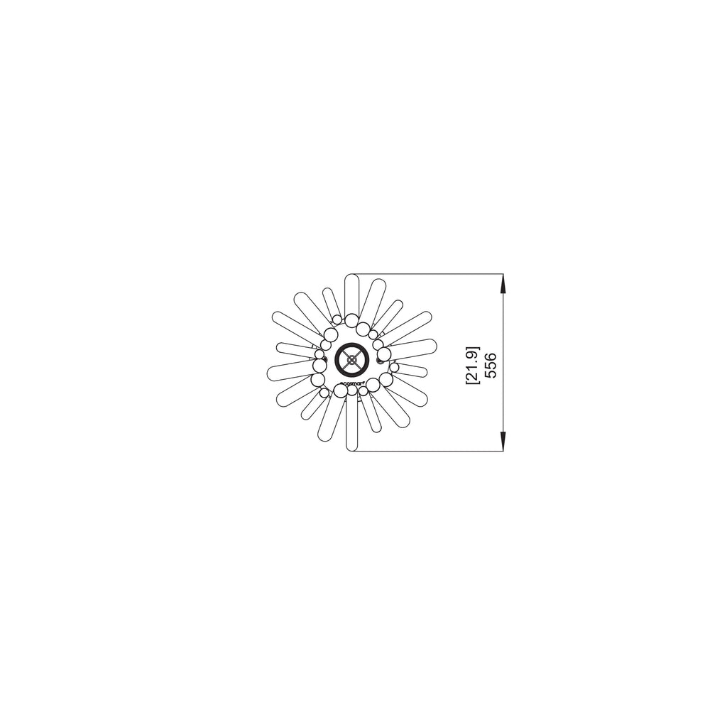 Technical line drawing of the EcoSmart Fire Stix Bioethanol Portable Fire Pit showing top-down dimensions of 556mm.