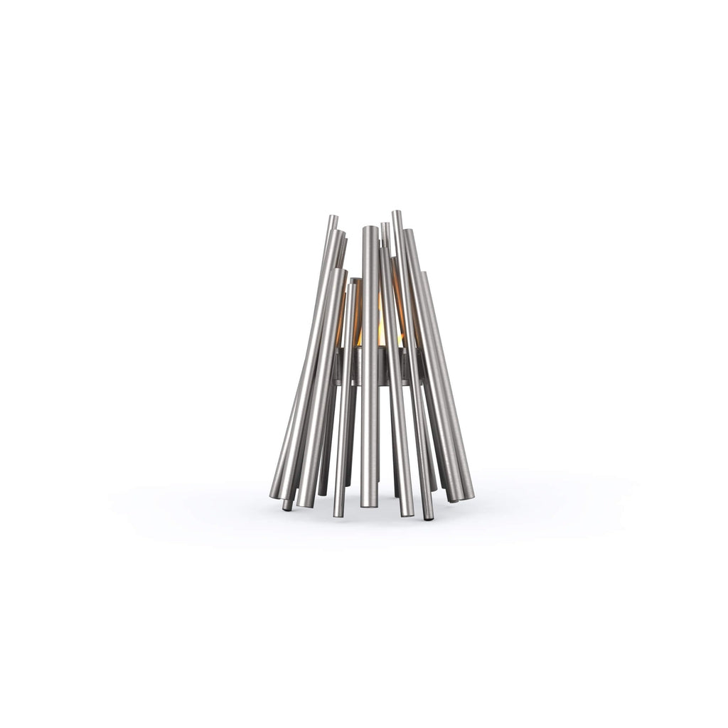 EcoSmart Fire Stix bioethanol fire pit featuring a conical arrangement of vertical stainless steel rods.