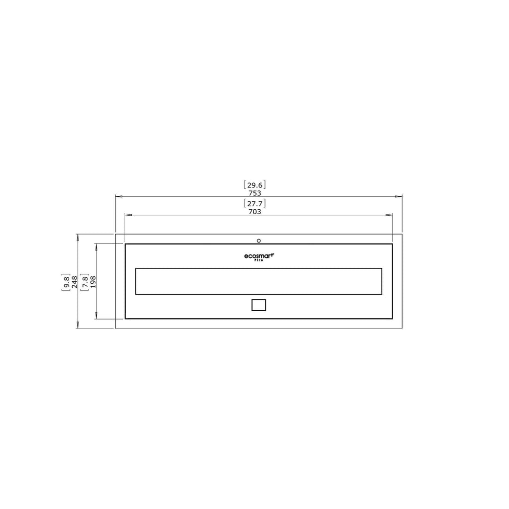 Technical line drawing of the EcoSmart Fire XL700 Ethanol Burner showing top-down dimensions in millimetres.