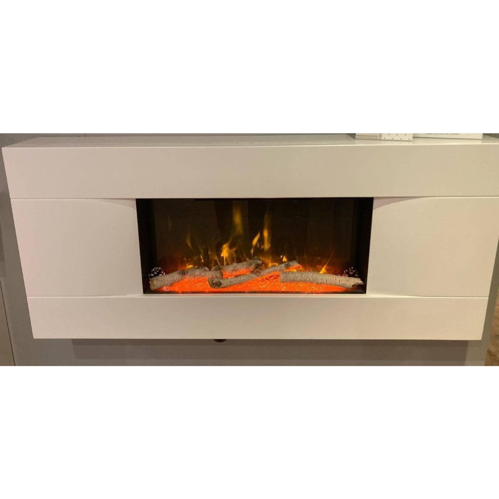 OER Lexington electric fireplace suite with a white surround and glowing log flame effect.