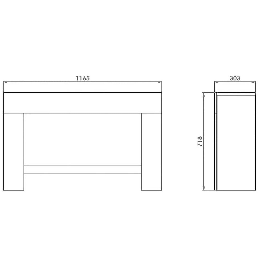 Suncrest Detroit Electric Fireplace Suite technical line drawing showing front and side elevation dimensions.